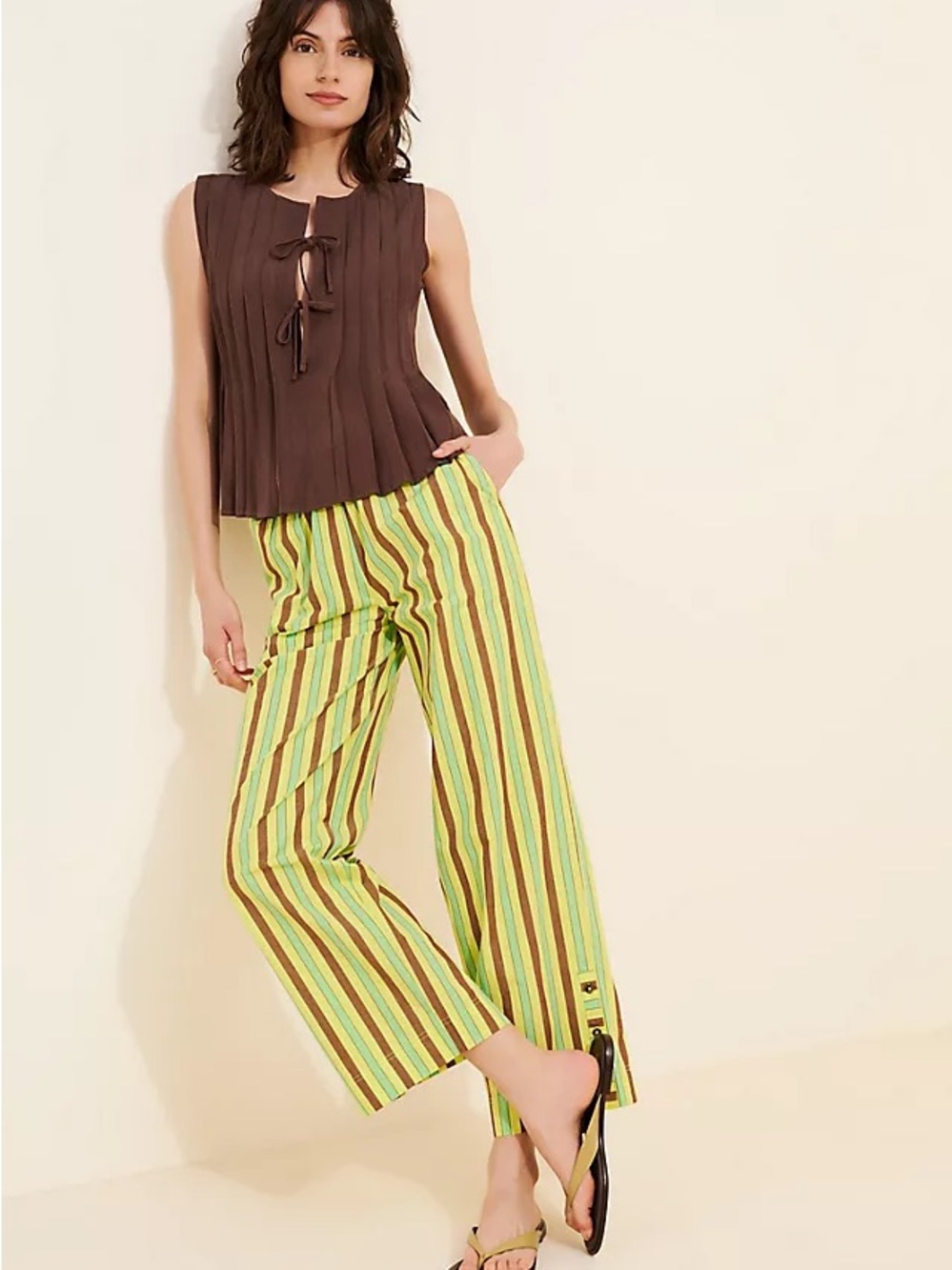 Damson Madder Ritik Wide Leg Ankle Pants UK 14 (US 10) Striped Beachy Casual